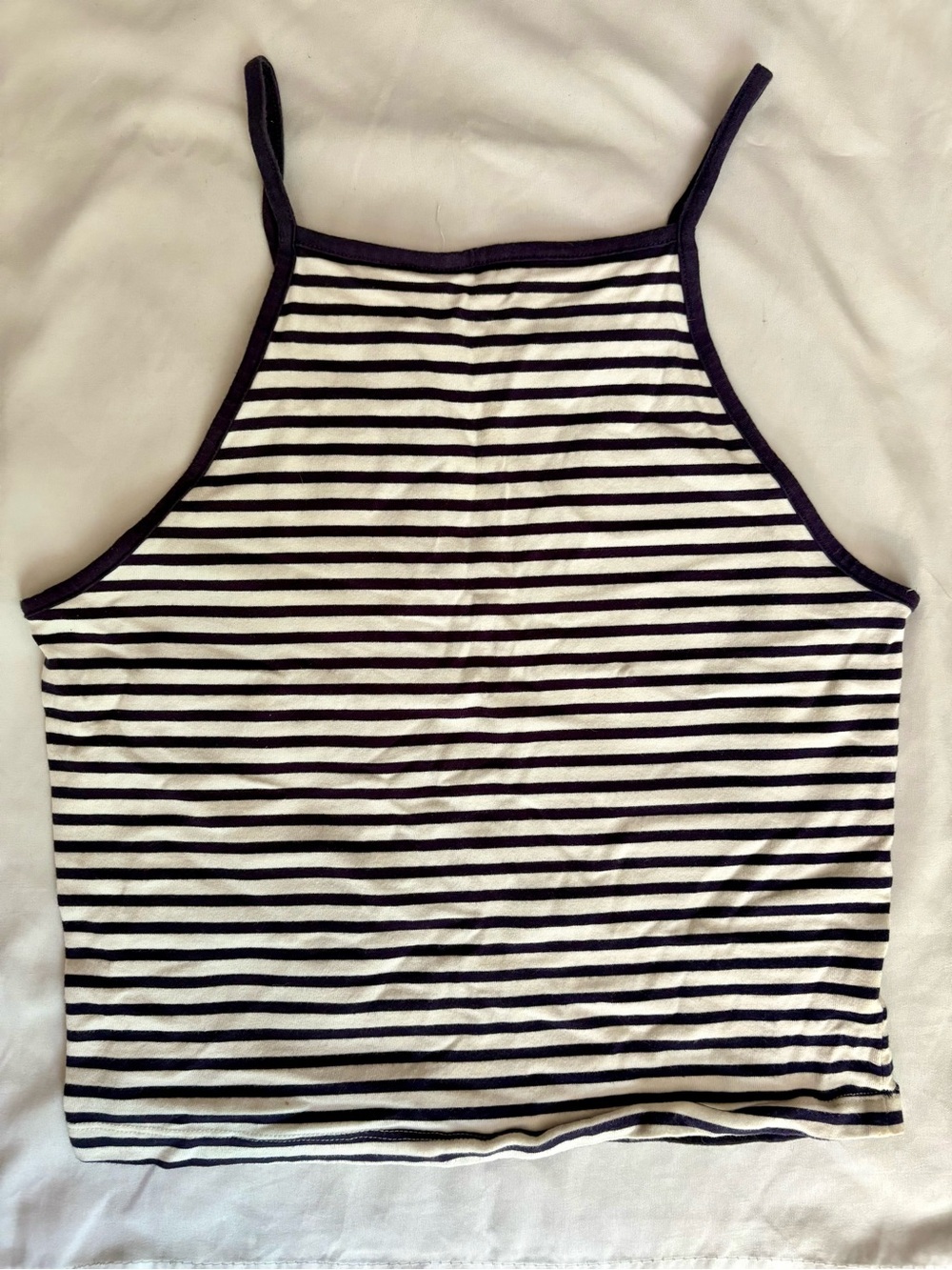 Garage Navy Blue and White Striped High-Neck Cropped Cami Size M